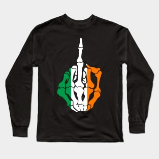 Skeleton Middle Finger Ireland Flag Long Sleeve T-Shirt